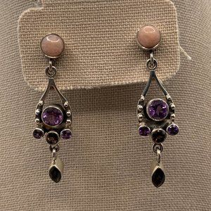 Silver & Multi Colored Stone Earrings